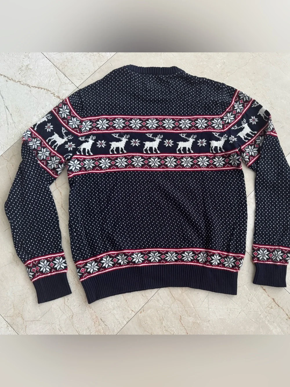 Men's Navy Fair Isle Reindeer Crewneck Sweater 100% cotton